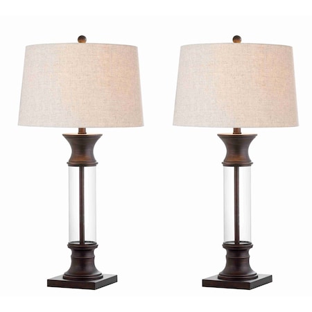 Jonathan Y Hunter 32" Metal/Glass LED Table Lamp, Bronze, 2PK JYL4000A-SET2
