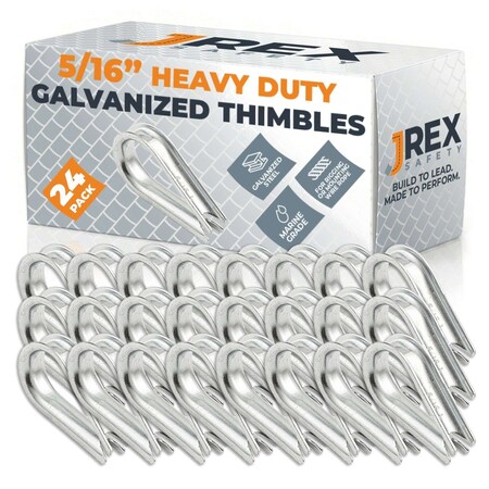 Jrex Safety Galvanized Steel Thimbles for Wire Rope - 5/16", 24PK GCT516-JR-24PK