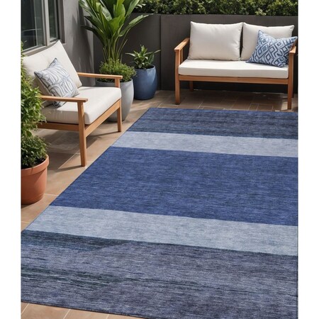 Homeroots 5' X 8' Navy Blue Sky Blue And Charcoal Abstract Washable Indoor Outdoor Area Rug 615279