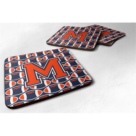 Carolines Treasures Letter M Football Orange, Blue and White Foam Coaster - Set of 4 CJ1066-MFC