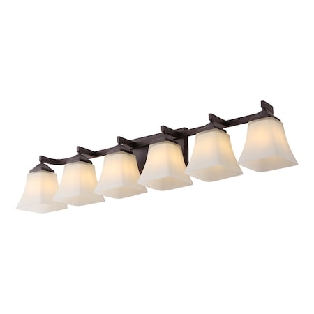 Jonathan Y Staunton 39.5" 6-Light Farmhouse Cottage Metal LED Vanity Light w/Frosted Glass Shades, Oil Rubbed Br JYL7623A