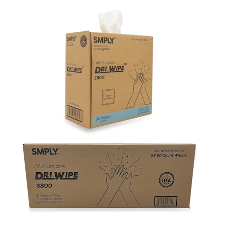Smply Brands S800 Dri-Wipe by, Center-Pull Box, 80 Wipes per Box, 5PK S800-X80-X5