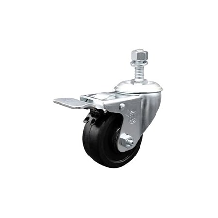 Service Caster 3 Inch SS Soft Rubber 1/2 Inch Threaded Stem Caster with Total Lock Brake SCC SCC-SSTSTTL20S314-SRS-121315