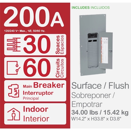 Square D Homeline 200A 30-Space 60-Circuit Indoor Value Pack Main Breaker Plug-on Neutral Load Center HOM3060M200PCVP