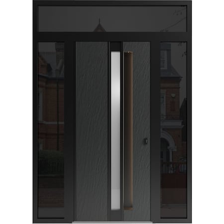 Vdomdoors Aluminum Door with Hidden Handle Hiddex 0155 Ardesia Nero Entry Steel Metal Modern Painted W14+36+1 HIDDEX0155EXD-BLK-W14+36+14xH80+14-RH-I