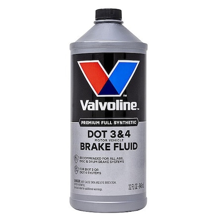 Valvoline Brake Fluid, DOT 3 4, Glycol, Yellow, 12 oz 601458
