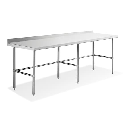Steel Works Open Base Worktable 24"X84"X34"H 18GA 304S/S top shelf with 2" rear edge up SWWTSOB-2484-2R-318
