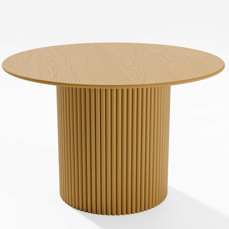 Homeroots 46" Brown Solid Wood Pedestal Base Round Top Dining Table 720971