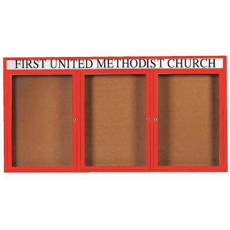 Aarco Illuminated Enclosed Bulletin Board w/ Header Red Powder Coated Al Frame, 36''Hx72''W DCC3672-3RHIR