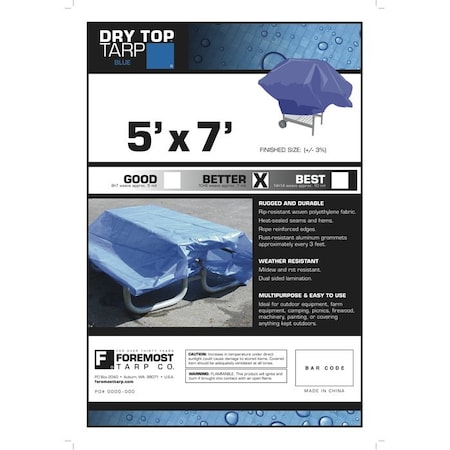 Fgi 5' x 7' Foremost 00057 Blue Dry Top 7-Mil Full Size Tarp 11230