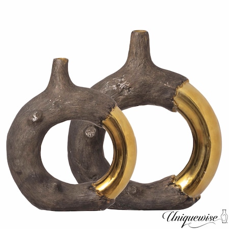 Uniquewise Set of 13in & 11in Resin Ring Open Circle Design Vases Decorative Centerpiece with Artistic Style QI004842.2
