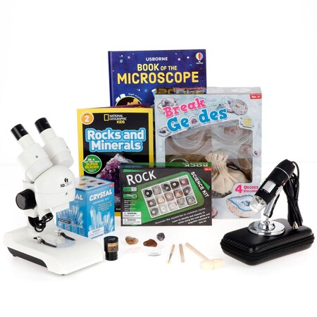 Amscope Kid's Natural Geode Explorer Set featuring Deluxe All-In-One Stereo Microscope, Ultimate Natural Geo KVB-GEO-122-EXP
