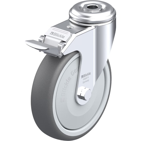 Blickle Kingpin Swivel Caster, TPR, 5", Brake LKRA-PATH 126KF-FI