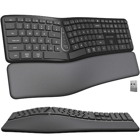 Delton Ergonomic 2.4GHz Wireless Curved Keyboard with Cushioned Wrist - Black KB250
