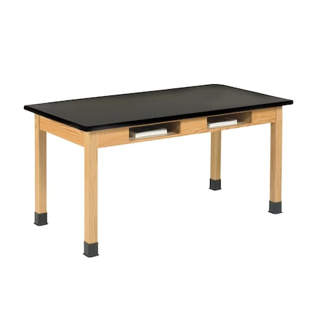 Diversified Spaces Wooden Leg Tables with Compartments, Oak, Wood Frame, 48 in W, Black C712LBBK30E