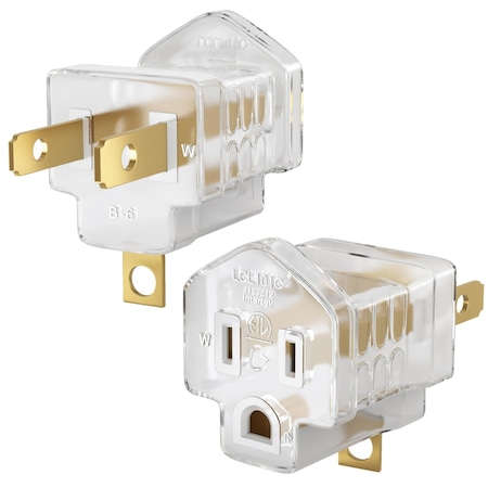 Maximm 2-Prong to 3-Prong Grounding Outlet Adapter Converter, 2PK, Clear, 2PK LCU01C-2TO3PR-CL-2PK
