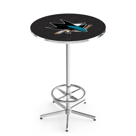 Holland Bar Stool Co 42" Chrome San Jose Sharks Pub Table, 36" dia. Top L216C4236SJShar