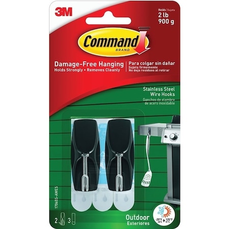 Command Wire Hook, 2 lb, 2 -Hook, Plastic/Stainless Steel, Slate, 2PK 17065S-AWES