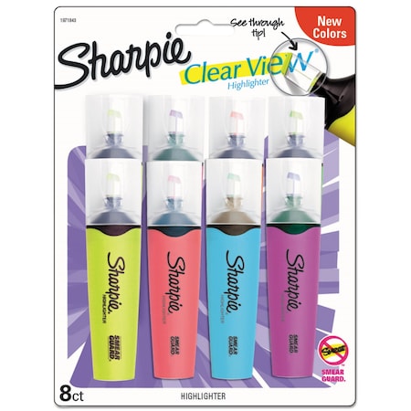 Sharpie Clearview Tank-Style Highlighter, Assorted Ink Colors, Chisel Tip, Assorted Barrel Colors, 8PK 2128347