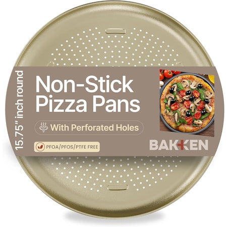 Bakkenmaster Bakken 16-Inch Nonstick Pizza Pan 1-Pack Carbon Steel Tray with Holes Dishwasher & Oven Safe Gold BKPIZAWVGD29