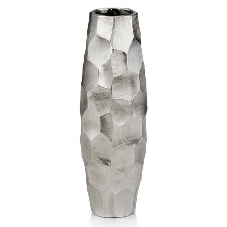 Homeroots 14" Aluminum Silver Faceted Geometric Cylinder Table Vase 354637