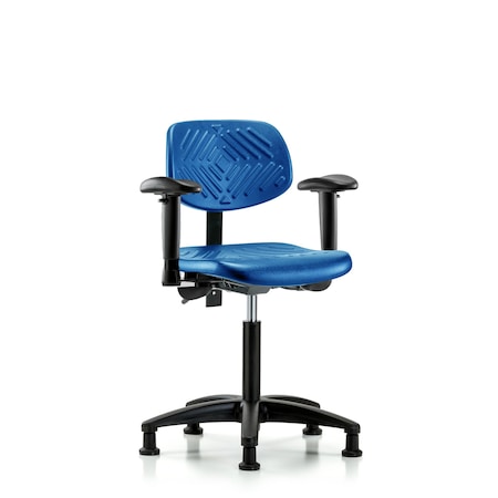 Blue Ridge Ergonomics Poly Chair, Med Bench, Arms, Glides, Blue BR-PMBCH-RG-T0-A1-NF-RG-BLU