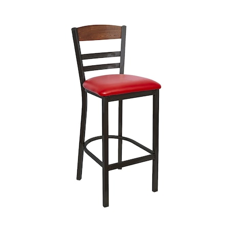 Bfm Seating Barrick Steel Wood Back Bar Stool - Grade 2 Upholstered Seat, Autumn Ash Back - Sand Black Finish 2165BVNS001-AASB