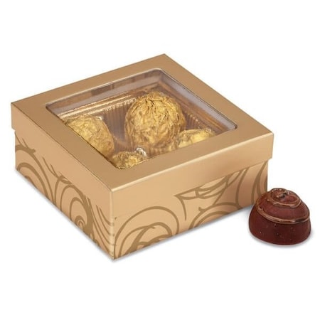 Nashville Wraps Golden Scroll Window Candy Boxes, 3.5x3.5x1.5, 24PK CW1GSR