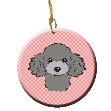 Carolines Treasures Checkerboard Pink Silver Gray Poodle Ceramic Ornament- 2.81 In. BB1259CO1