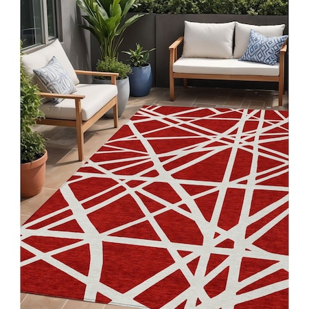 Homeroots 5' X 8' Red And Ivory Geometric Washable Indoor Outdoor Area Rug 600487