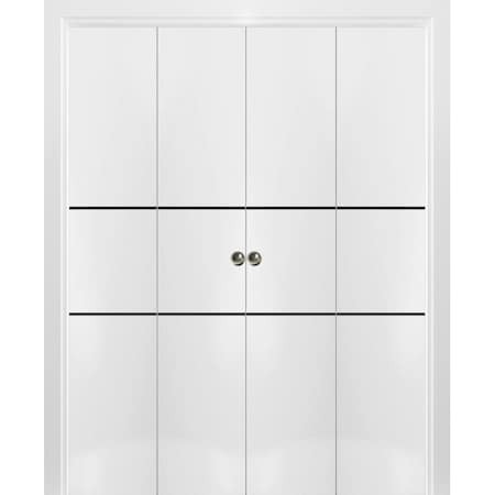 Sartodoors Sliding Closet Double Bi-fold Doors, Planum 0014 White Silk and Aluminum Strips, Sturdy Tracks Mold PLANUM0014DBF-WS-96 x 84 (4* 24x84)