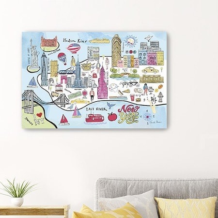 Homeroots Fun Illustrated Nyc Map Unframed Print Wall Art 399100