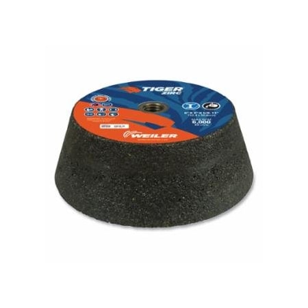 Weiler Tiger Flaring Cup Wheel, 6 in/4-3/4 in dia x 2 in Thick x 5/8 in-11 Arbor, 1 in Rim, 16 Grit, 5PK 804-68358