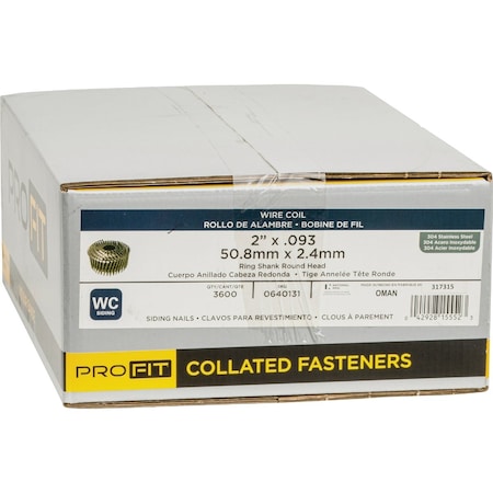 Pro-Fit 2'' x 0.093'' 15 Degree Wire Weld 304-Stainless Steel Coil Siding Nail, 3600 Ct. 640131