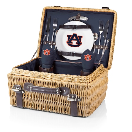 Picnic Time Family Of Brands NCAA Auburn Tigers Champion Picnic Basket for 2, Large Wicker Picnic Set 208-40-138-044-0