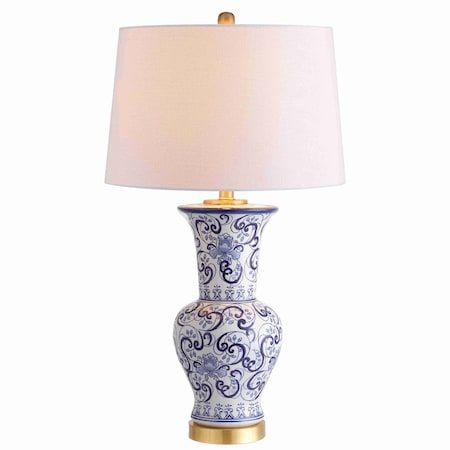 Jonathan Y Leo 28.5" Chinoiserie LED Table Lamp, Blue/White JYL5014A