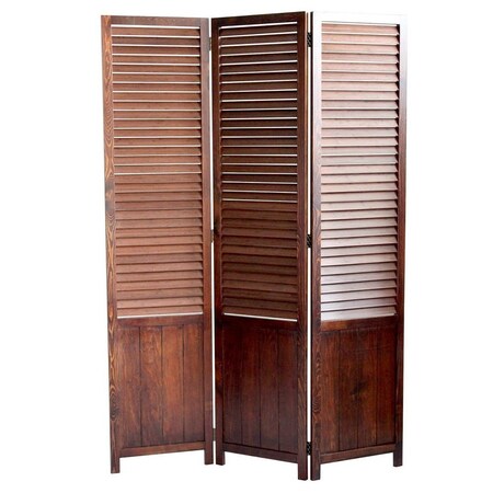 Homeroots 67" Brown Wood Folding Three Panel Screen Room Divider 277093