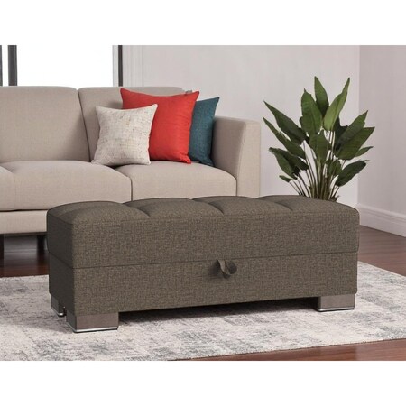 Homeroots 52" Brown Chenille Tufted Storage Ottoman 608913