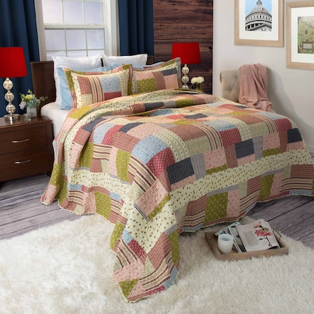 Lavish Home 2-Piece Quilt Bedding Set Savannah Classic Patchwork Twin Quilt with Pillow Sham, Multicolor 66-10003-T