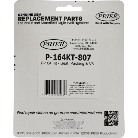 Prier P-164 Complete Wall Hydrant Repair Kit P-164KT-807