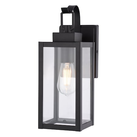 Vaxcel Clinton Matte Black Outdoor Wall Sconce Light Clear Glass Shade, Dimmable T0808