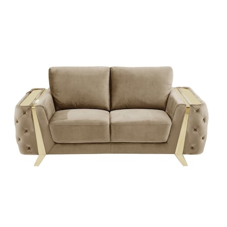 Homeroots 72in Beige And Gold Velvet Loveseat 518572