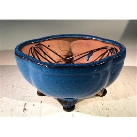 Paisaje Ceramic Bonsai Pot, Blue - Lotus Shaped PA2803609