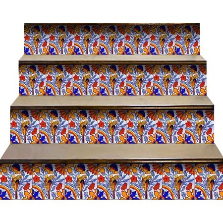 Homeroots 5" X 5" Orange Red And Blue Peel And Stick Removable Tiles 390844