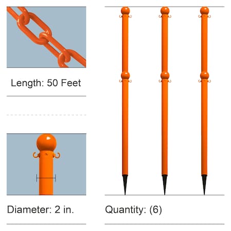 Mr. Chain Safety Orange Light Duty Ground Poles and Chain Kit 70312-6