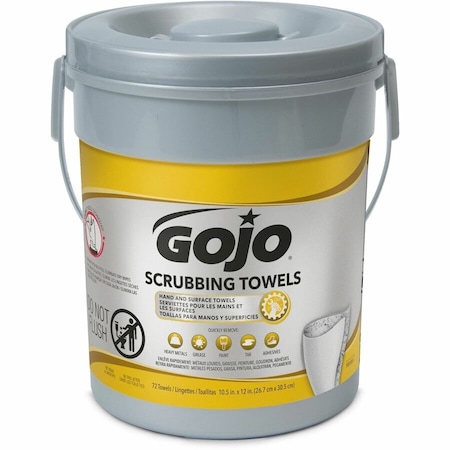 Gojo Hand and Surface Scrubbing Towels, Bucket, 72 Wipes per Container, Citrus, Moisturizing, Gray 6396-06