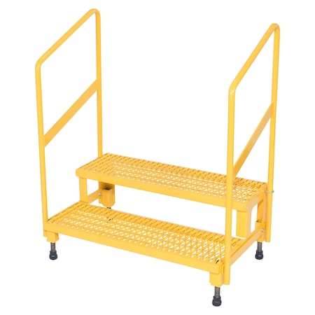 Vestil Adjust Step Stand, 2 Step, Handrail, 36x23, 43.125 Overall Height, Steel, Yellow ASP-36-HR