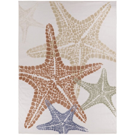 Homeroots 9' X 12' Ivory Blue Yellow Orange And Green Starfish Indoor Outdoor Area Rug 546866