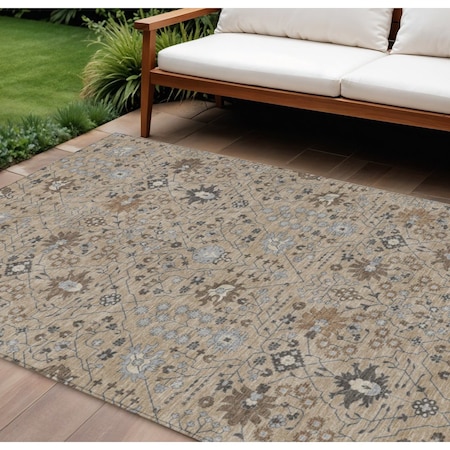 Homeroots 9' X 12' Taupe Brown And Gray Oriental Washable Indoor Outdoor Area Rug 598086