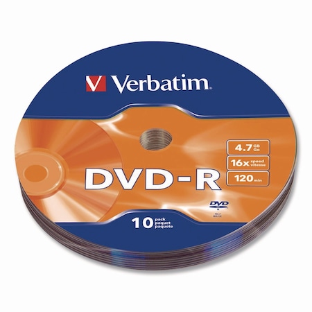 Verbatim DVD-R Recordable Disc, 4.7 GB, 16x, Wrap, Silver, 10PK 97901
